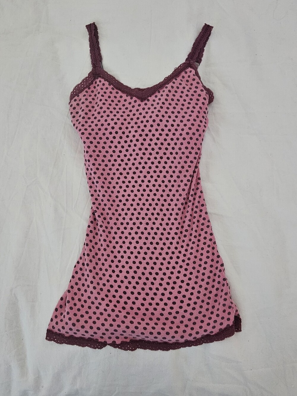 Y2k Aeropostale Pink Polka Dot Lace-Trim Camisole